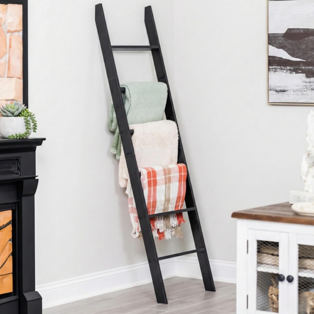RELODECOR blanket ladder front view demonstrates space-saving organization