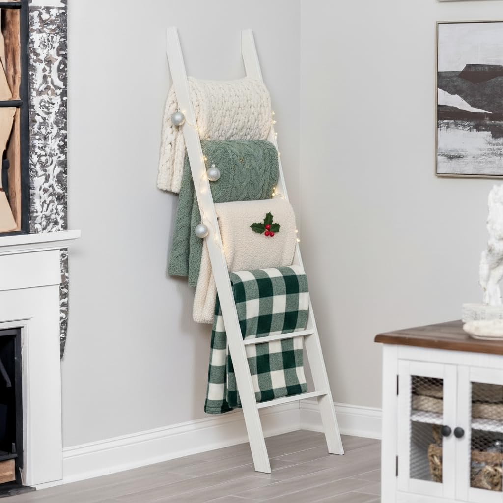 RELODECOR blanket ladder with white finish complements rustic farmhouse decor