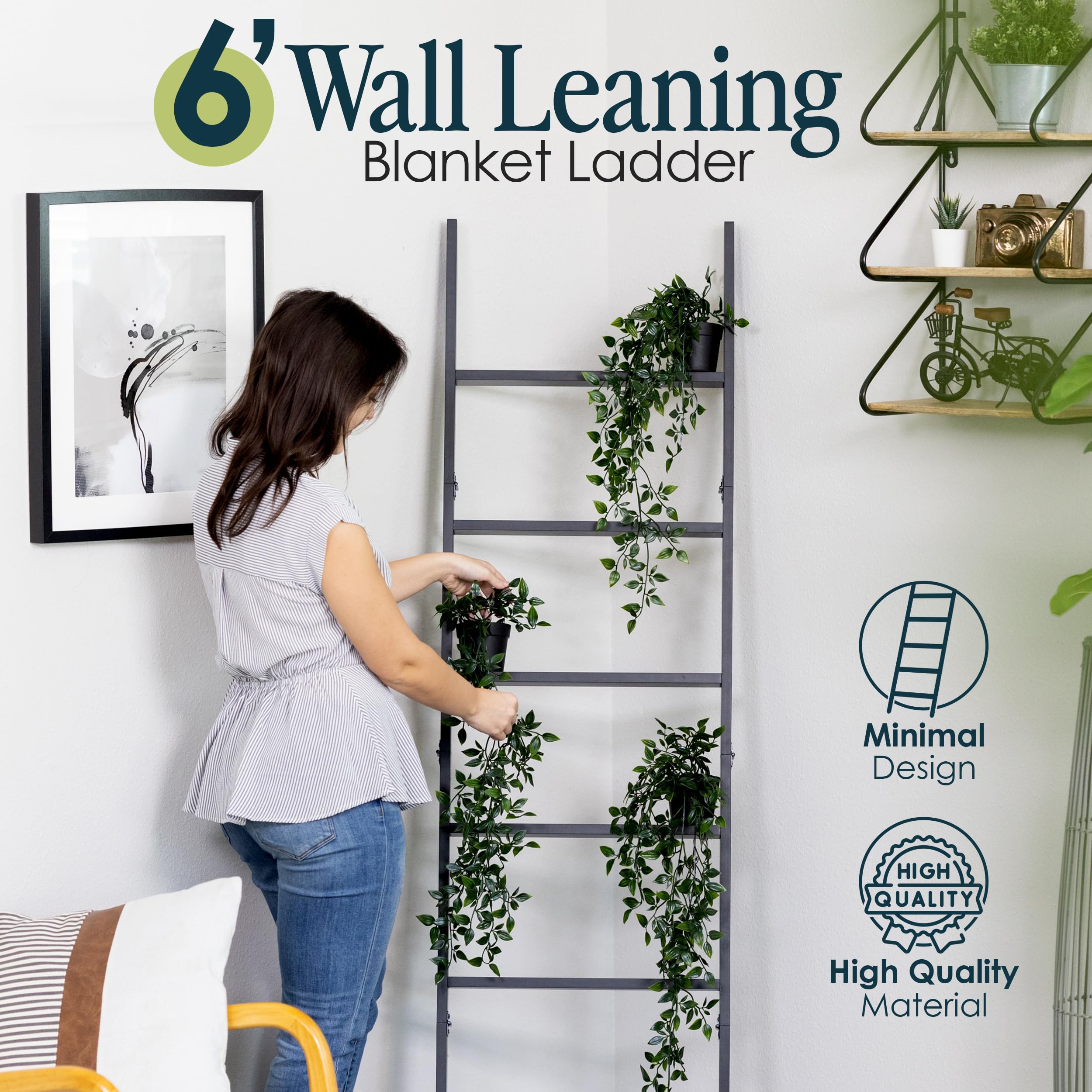 RELODECOR blanket ladder towels on rack shows bathroom organization