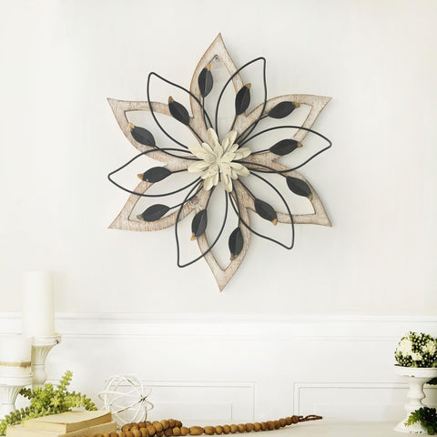 Remenna metal flower wall art features distressed petals for farmhouse charm.
