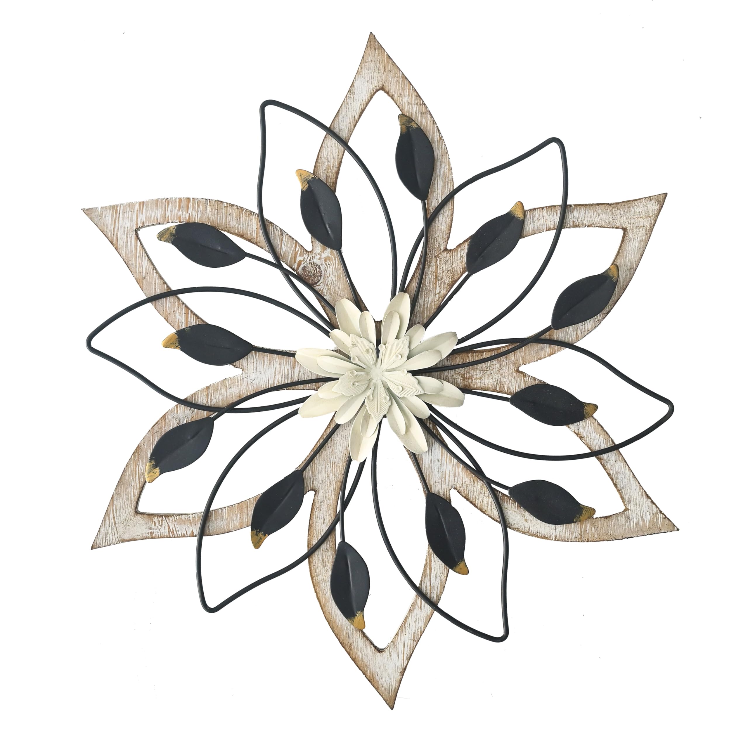 Remenna whitewash flowers wall decor with layered metal petals adds dimension to living spaces.