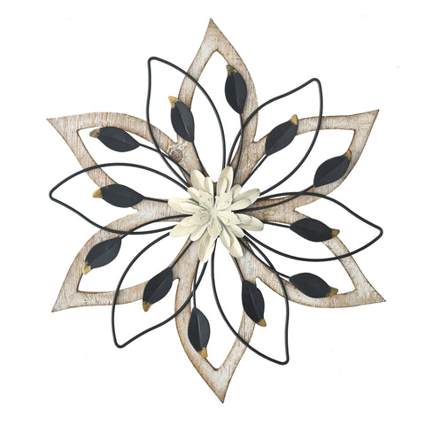 Remenna whitewash flowers wall decor with layered metal petals adds dimension to living spaces.