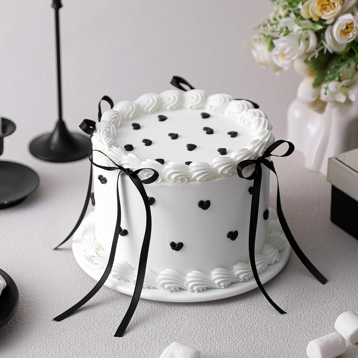 Remerry black bow white round fake cake display prop ideal for photography