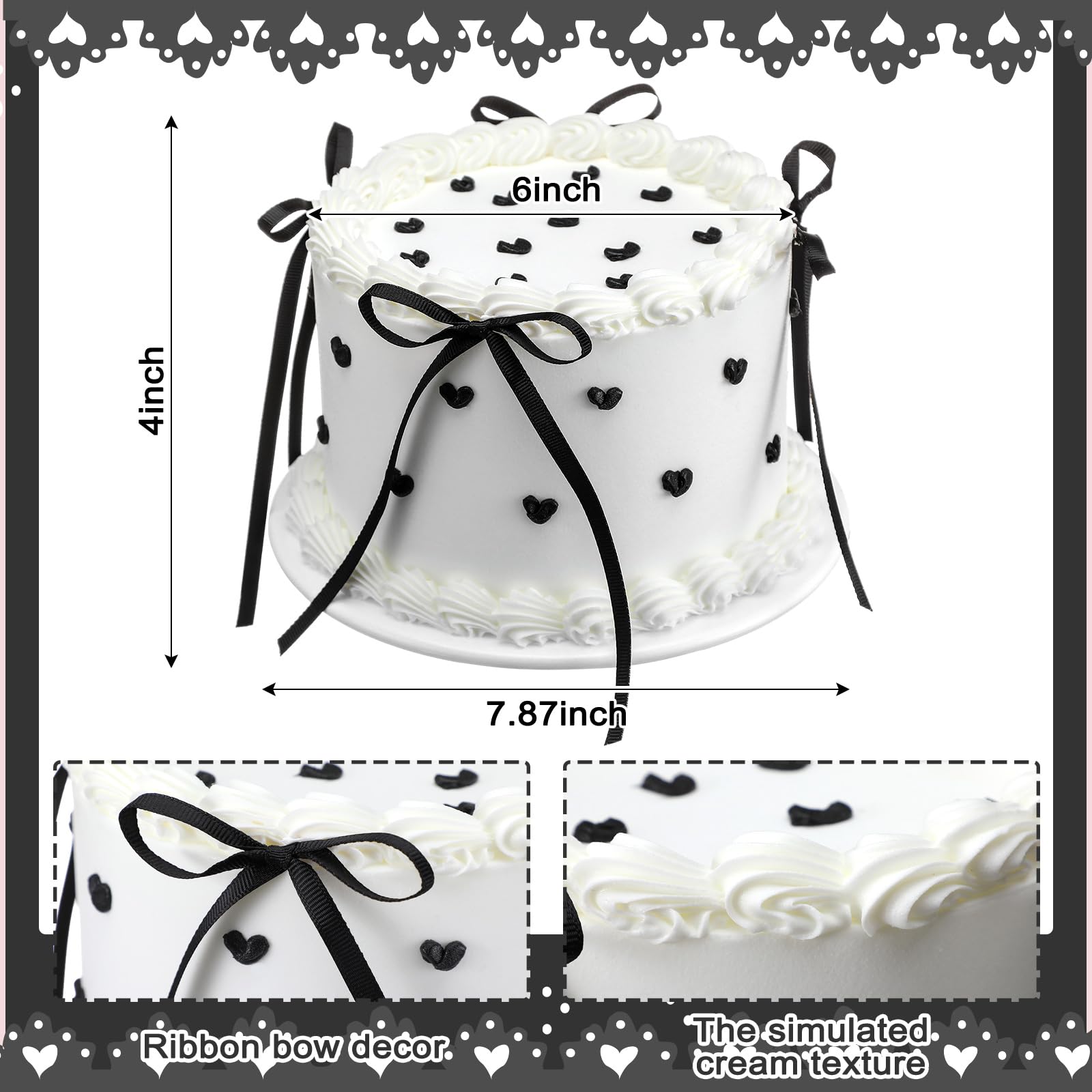 Remerry black bow white round fake cake mock dessert for wedding decor