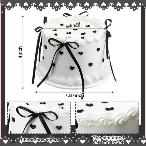 Remerry black bow white round fake cake mock dessert for wedding decor