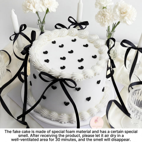 Remerry lifelike white cake replica with black bow for bakery displays