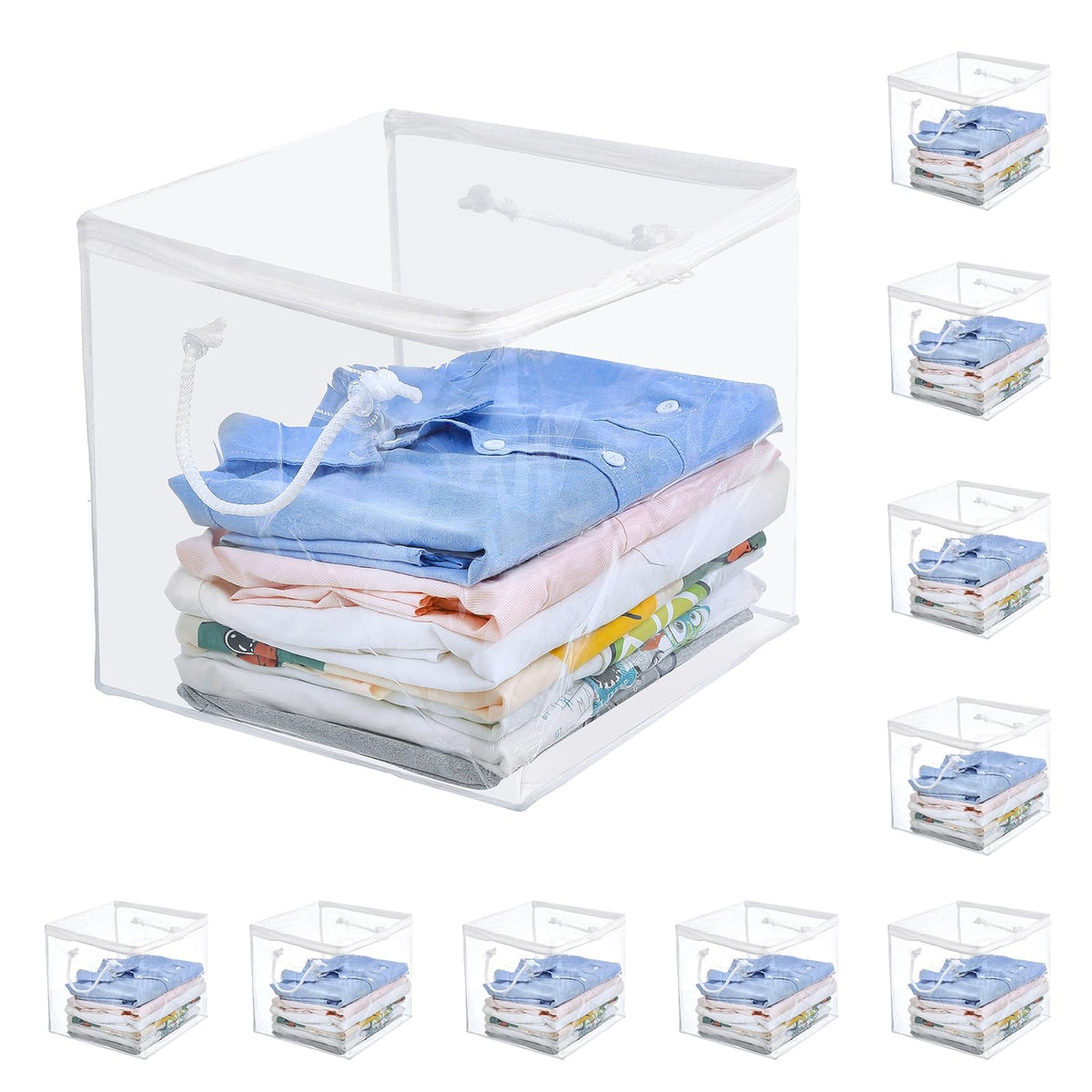 Remittur clear bags with handles for easy transport and visibility.
