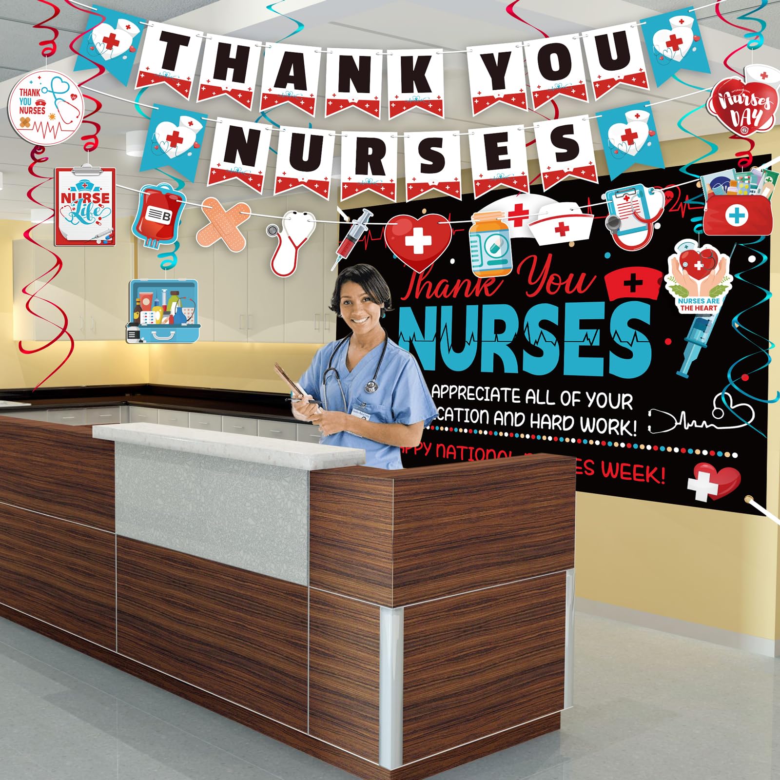 Renbuzhu double hanging swirls add depth to nurse week decor