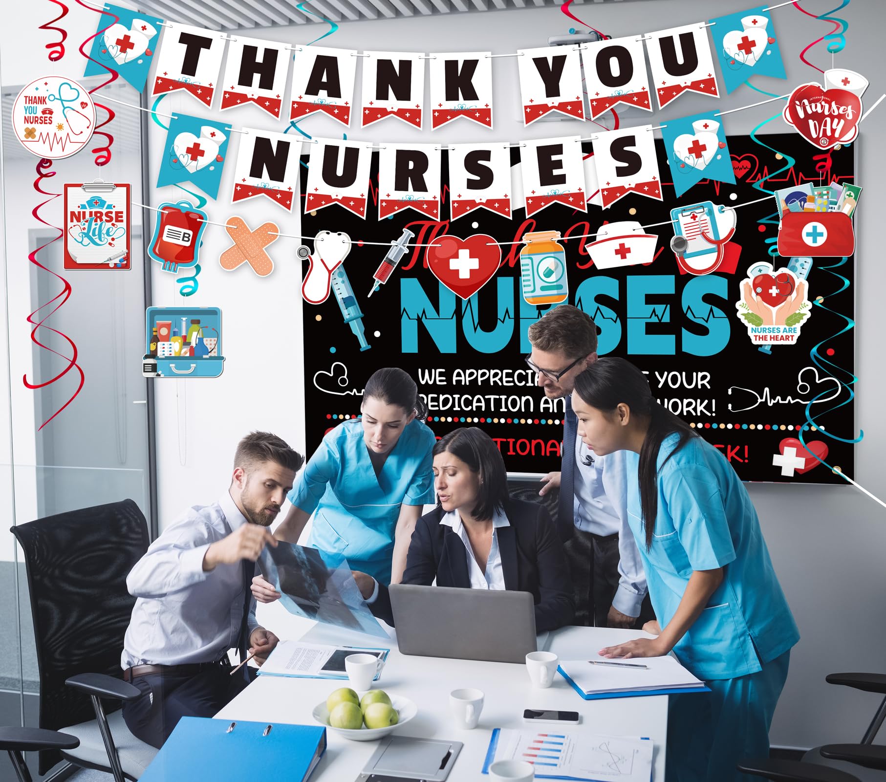 Renbuzhu hanging swirls for nurse week decor in a hallway