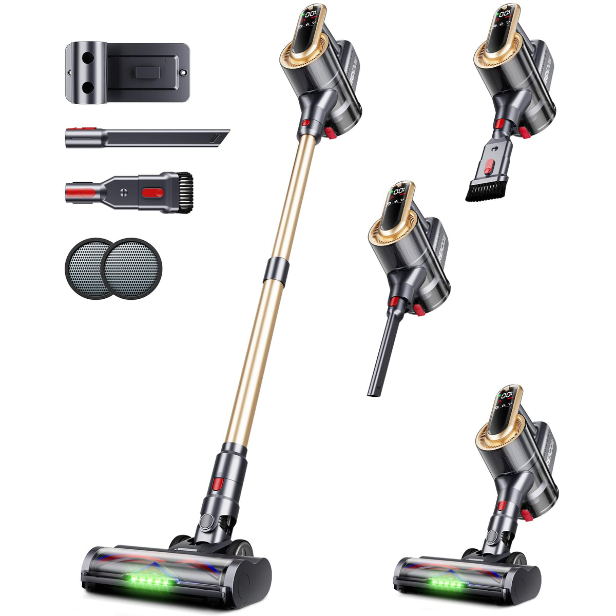 RENDOW cordless vacuum with 550W suction for deep carpet cleaning.