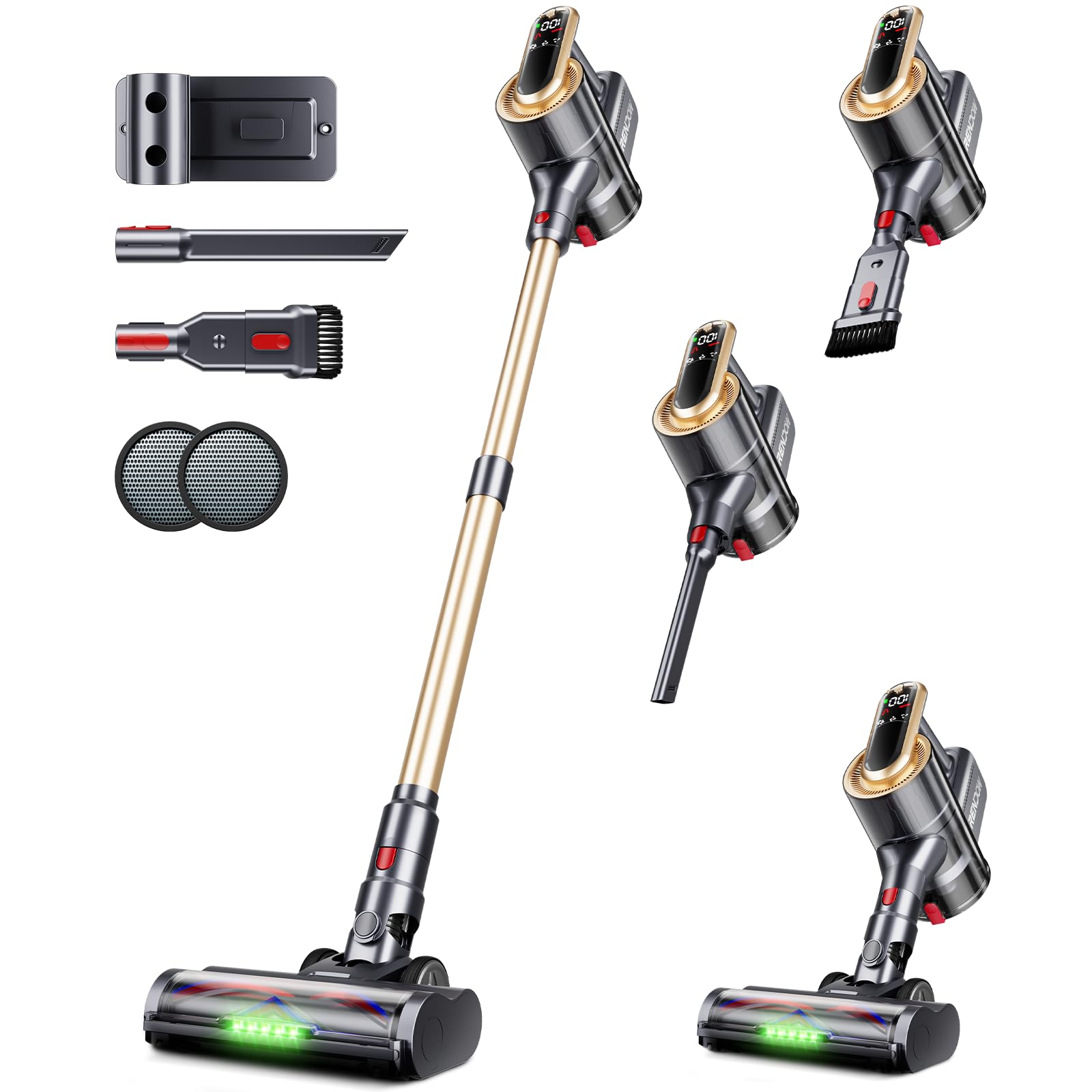 RENDOW cordless vacuum with LED display shows real-time suction status