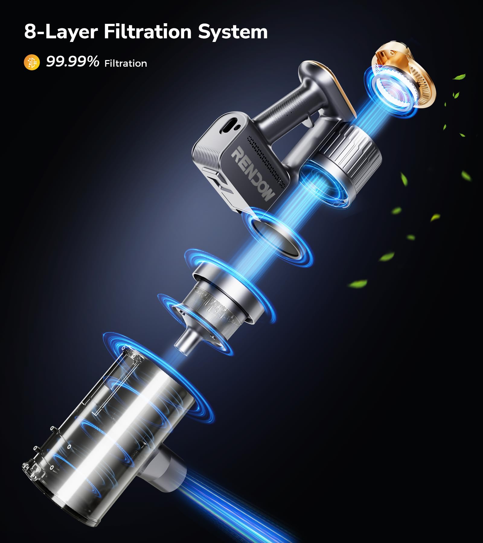 RENDOW rapid-charging wall dock keeps the vacuum ready to use.