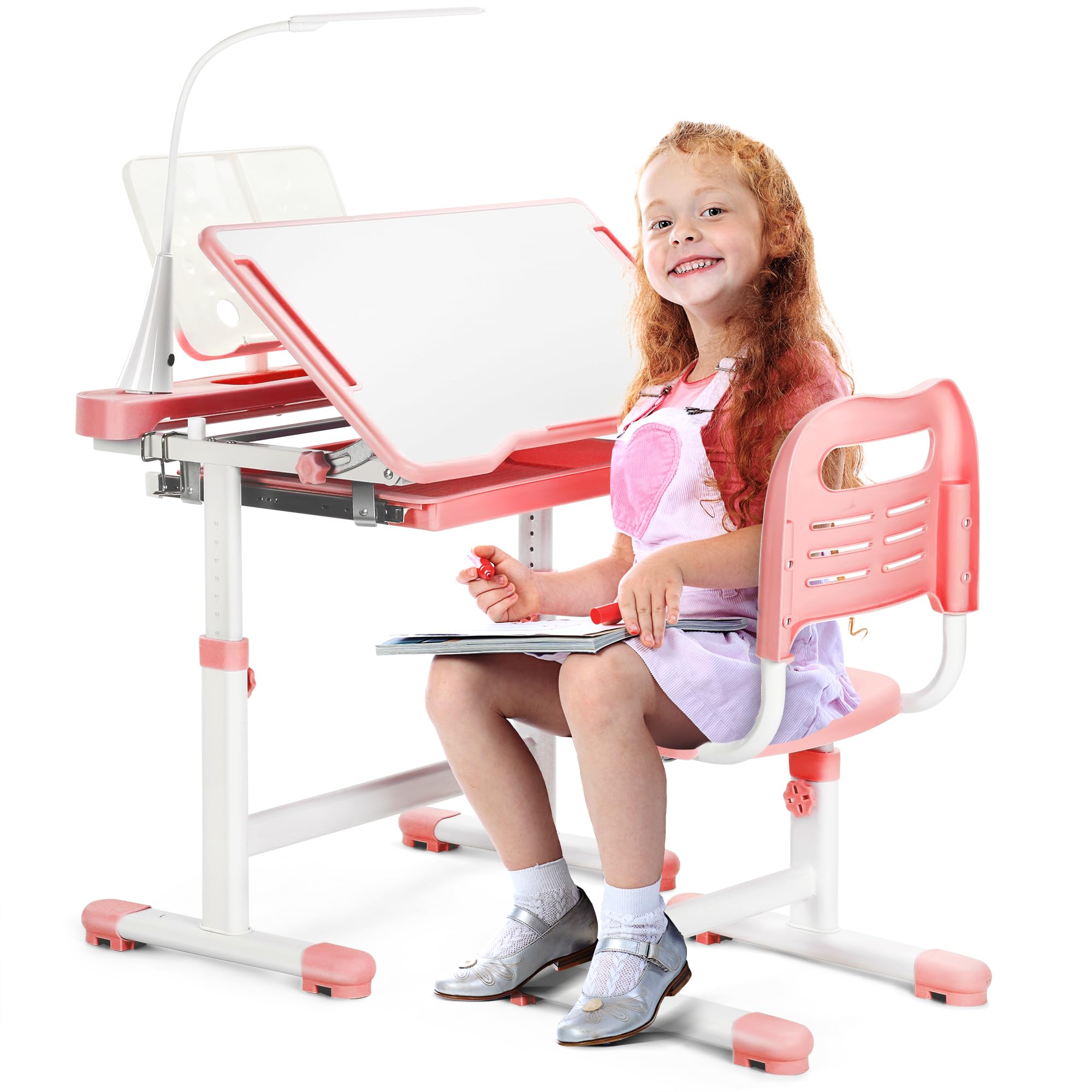 Rengue kids desk with tiltable desk for comfortable writing angles.
