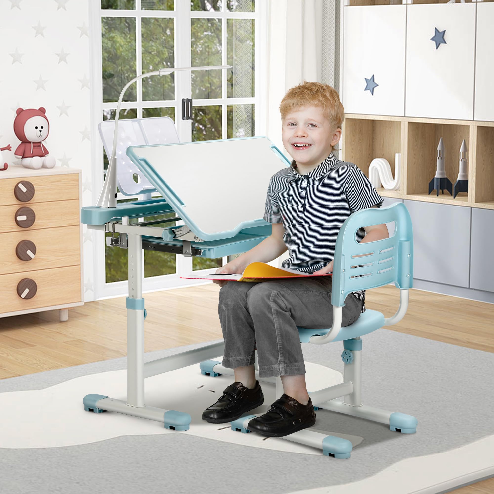 Rengue tiltable desk desktop up to 55 degrees for comfortable writing.