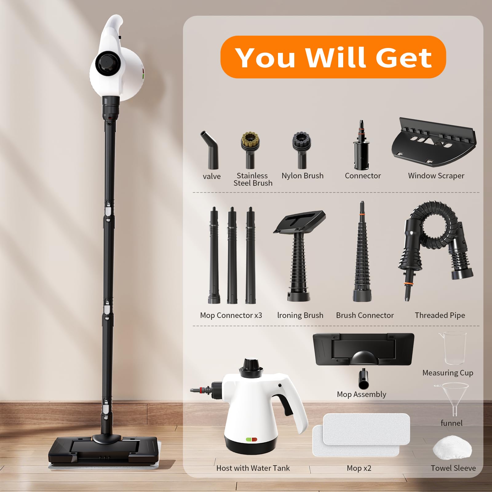 RENVADOLIX 16-piece kit expands cleaning on tile, glass, and fabric.