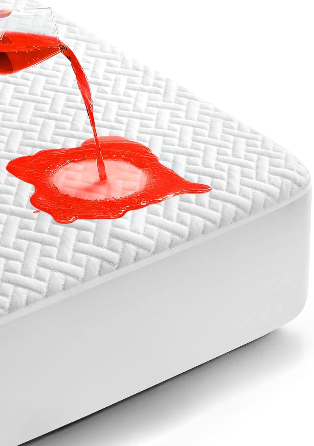 Renvix Queen waterproof mattress protector top view with snug fit and spill protection.