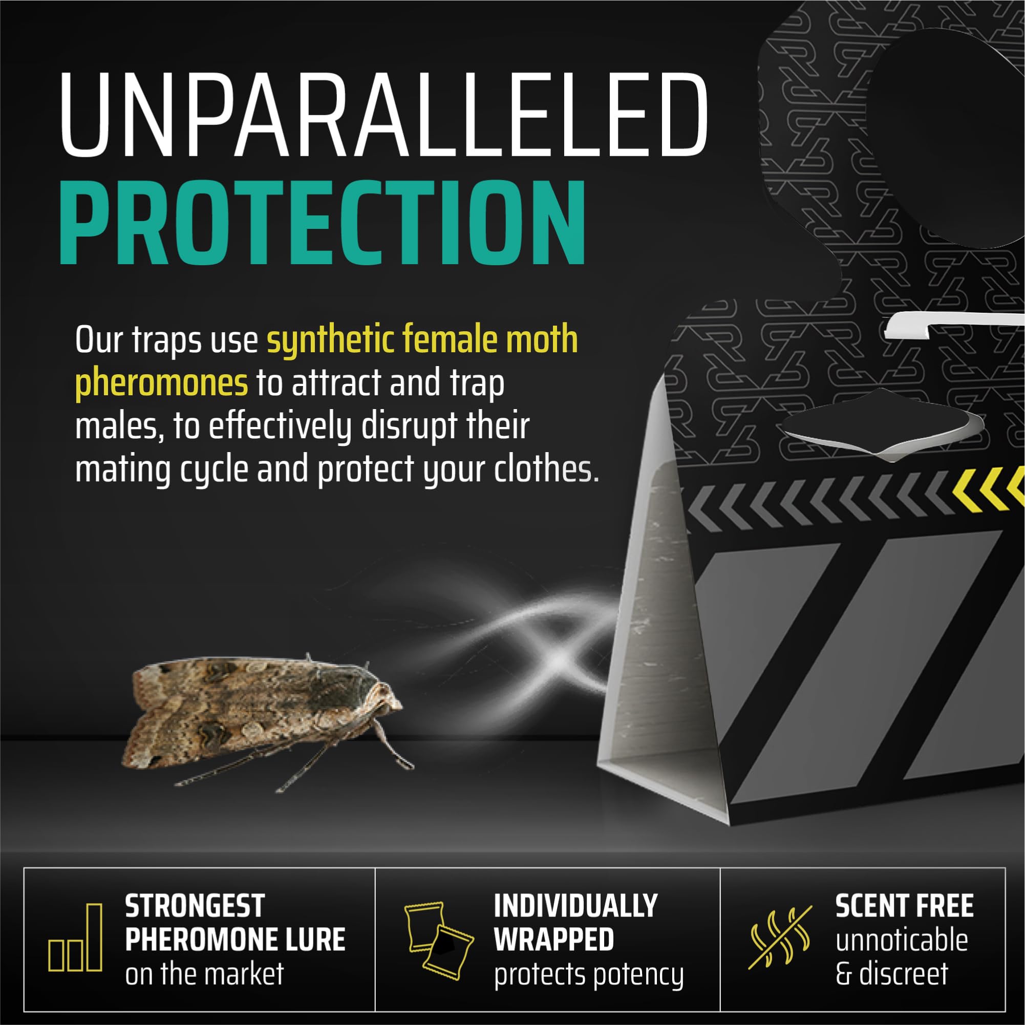 Repelure traps with ultra sticky glue capture moths for long lasting reduction