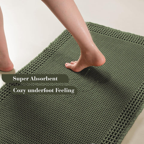 RESARE green bath rug dries quickly after showers, keeping surfaces dry and toes warm.