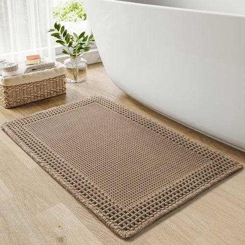 RESARE waffle bath mat with tassels adds stylish texture to your bathroom