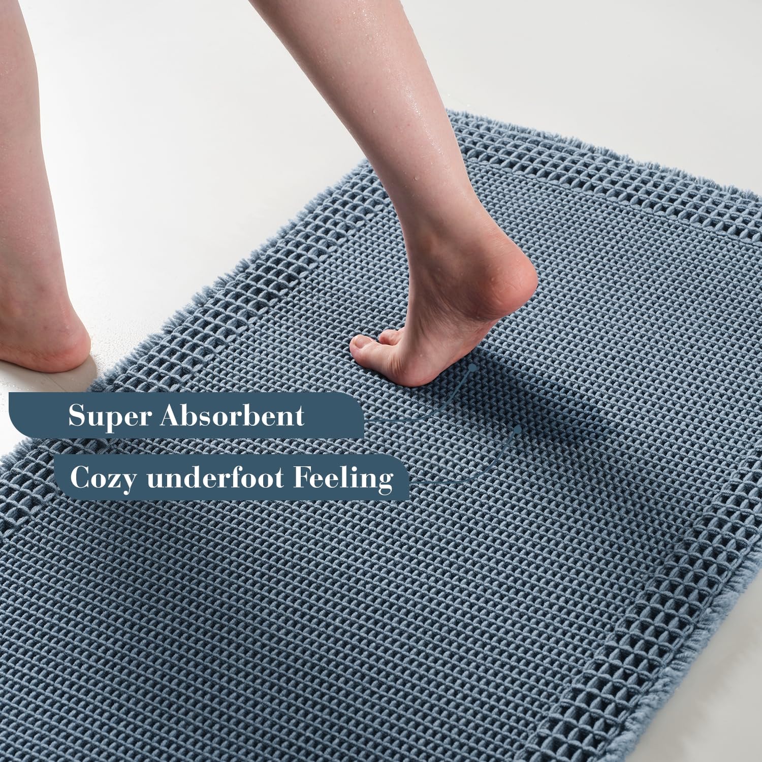 RESARE waffle bath rug absorbent pattern quickly soaking up water after showers