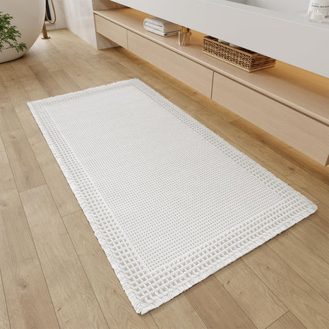 RESARE waffle bath rug with tassels, 2x4 white, adds texture and comfort