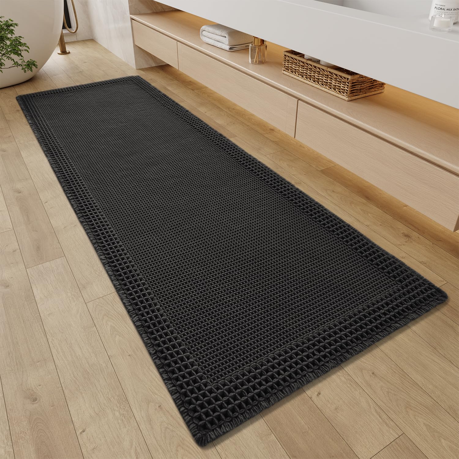 RESARE waffle bath rug tassels for stylish decor and moisture absorption