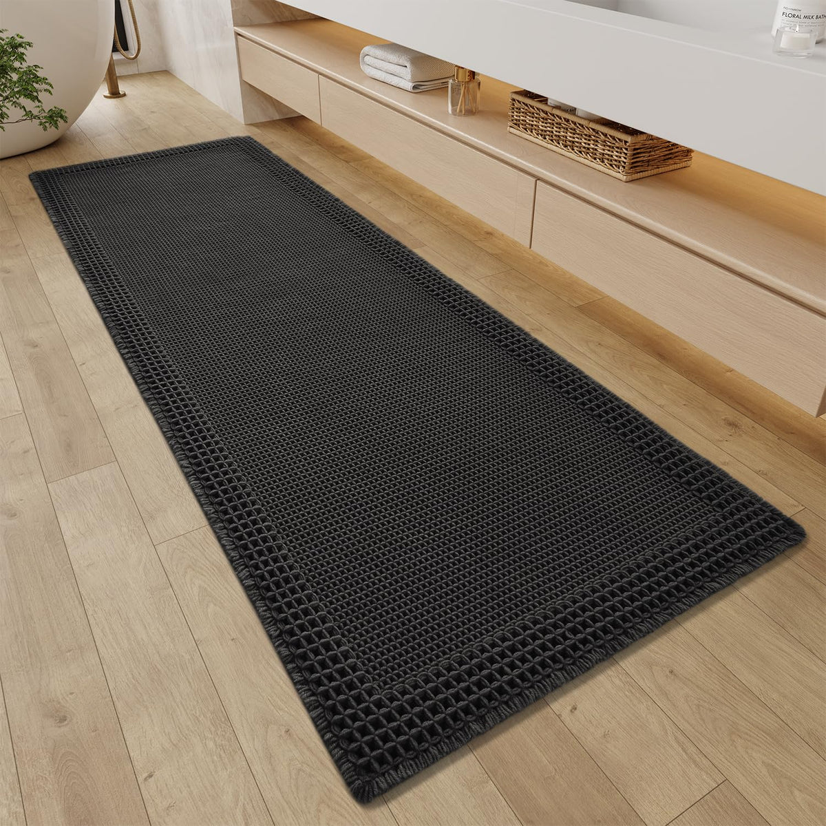 RESARE waffle bath rug tassels for stylish decor and moisture absorption