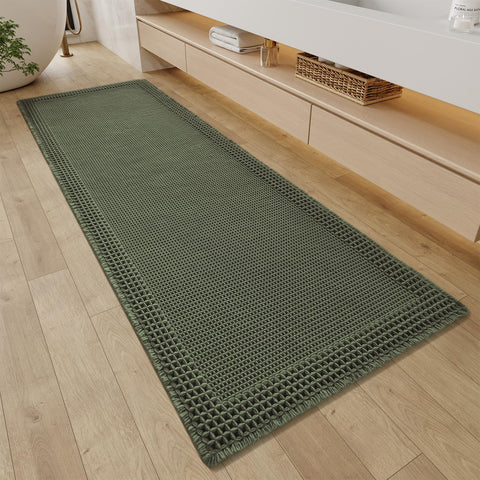 RESARE waffle bath rug with texture tassels adds boho style and foot cushioning