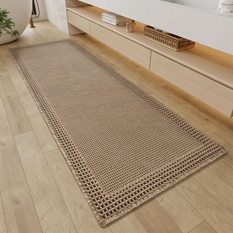 RESARE waffle bathroom runner with tassels enhances decor and anti-slip safety.