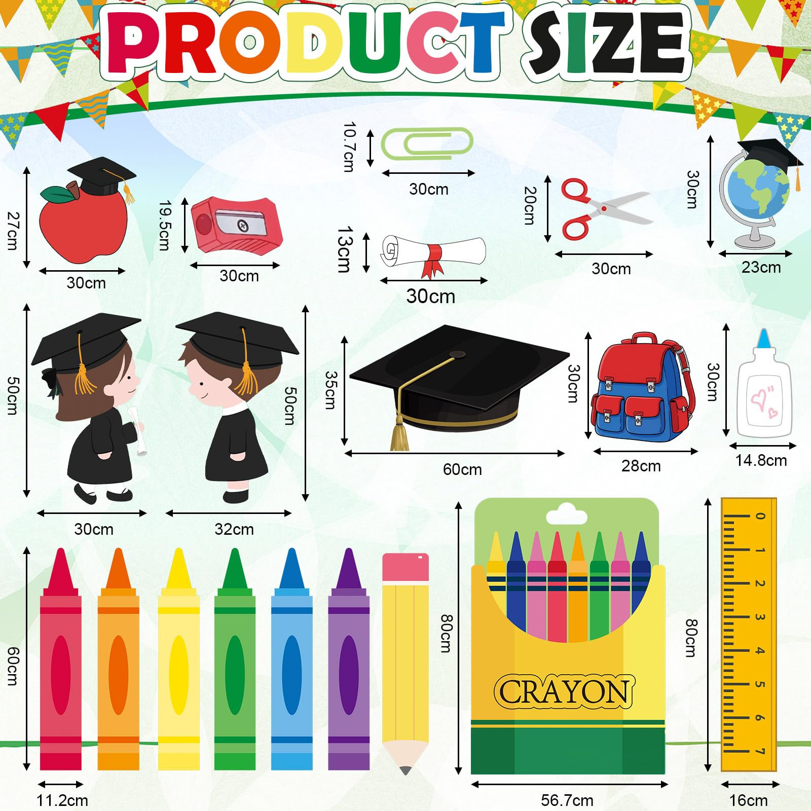 Resholder crayon box cutout enhances back-to-school backdrops and party displays