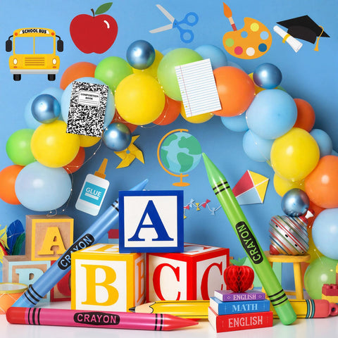Resholder inflatable crayons pair with pencils for a colorful party scene