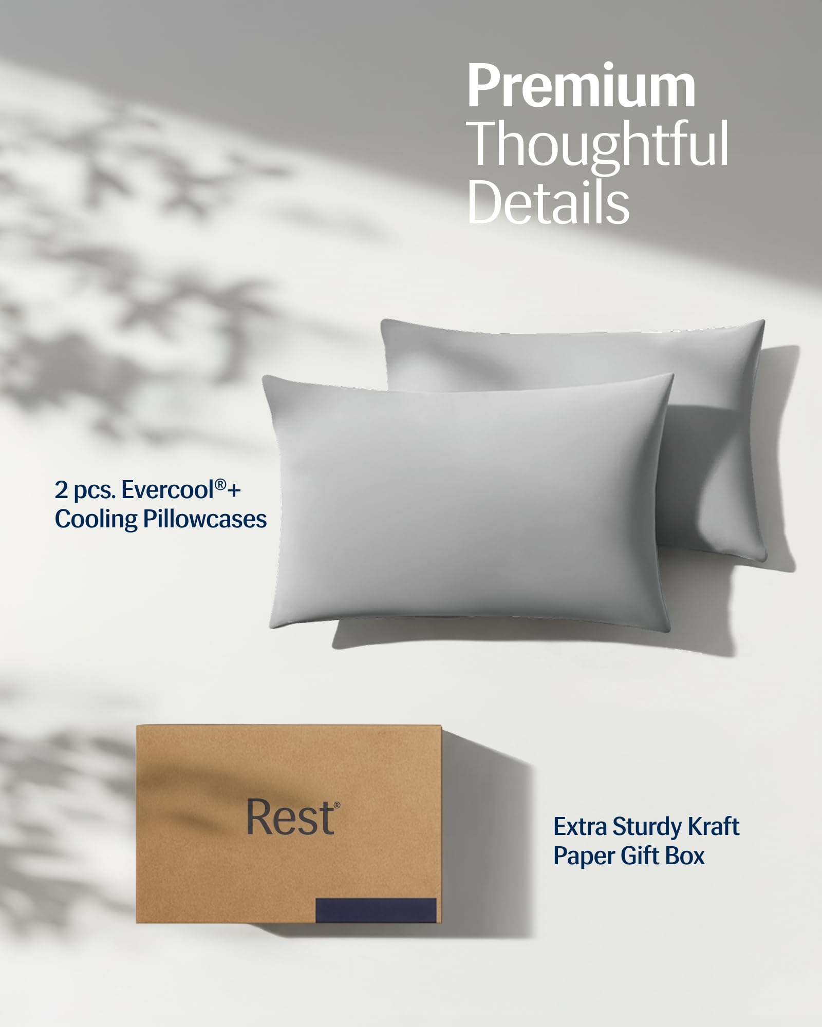 REST Evercool packaging showing easy-care pillowcases for quick setup