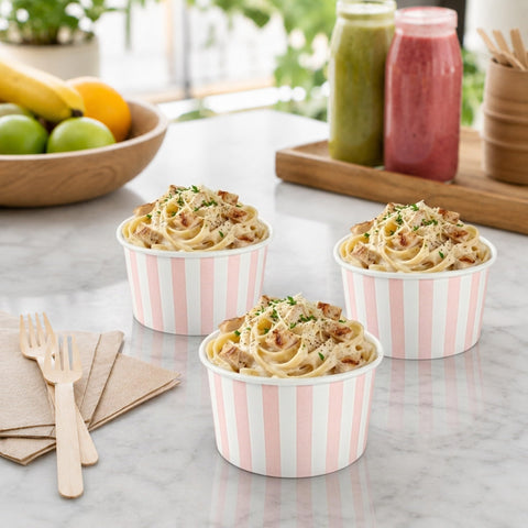 Restaurantware Coppetta no grease lining keeps oil from soaking through for clean presentation.