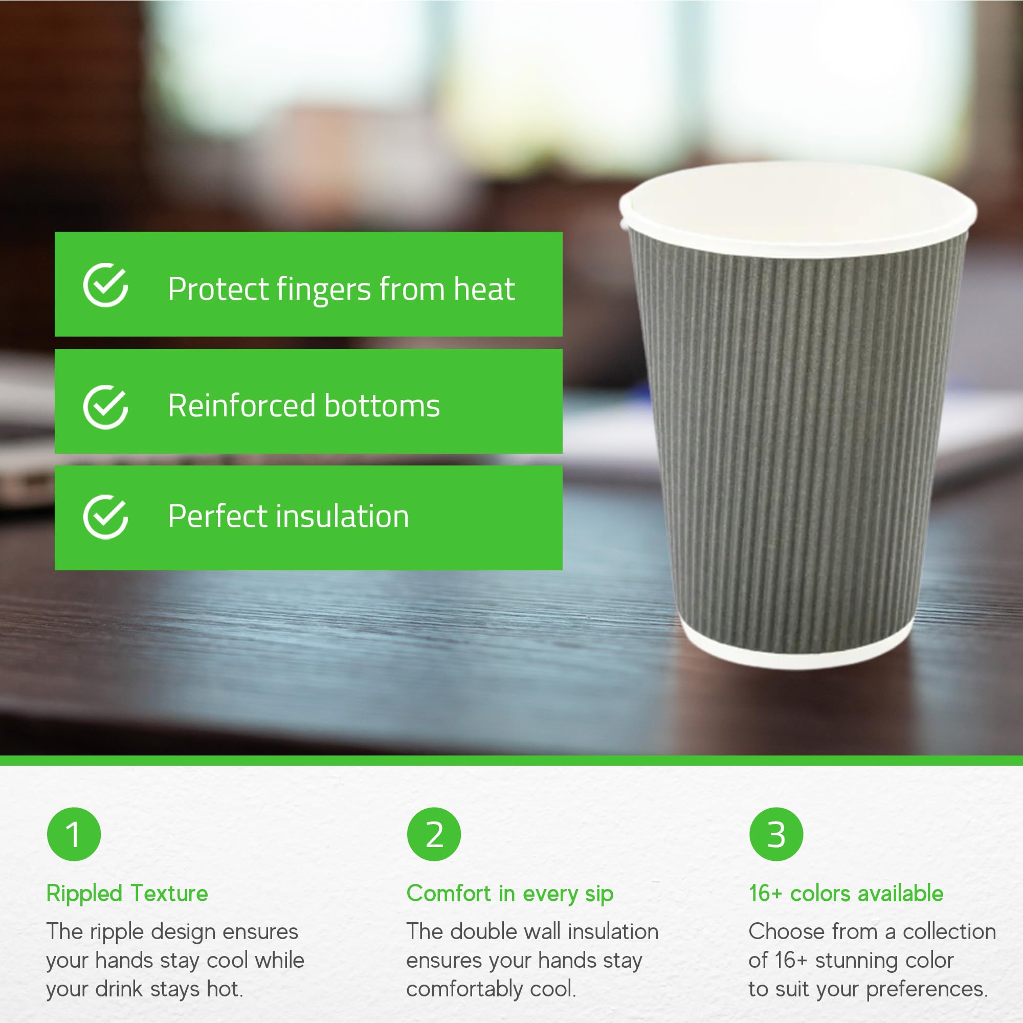 Restaurantware Ripple Wall cup keeps beverages hot while handling.