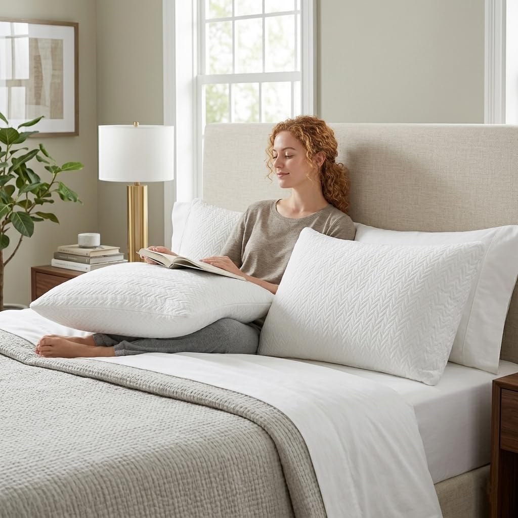 RESTOVIA Bed Pillow breathable fabric promotes all-night comfort.