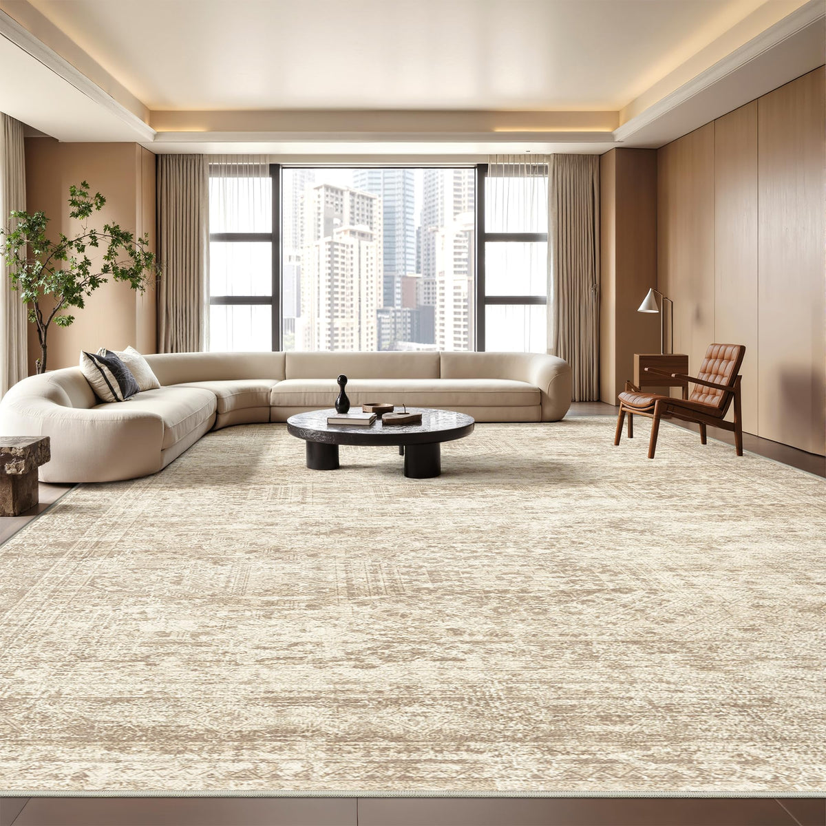 Restydon 8x10 area rug in beige and ivory adds cozy warmth to living rooms.
