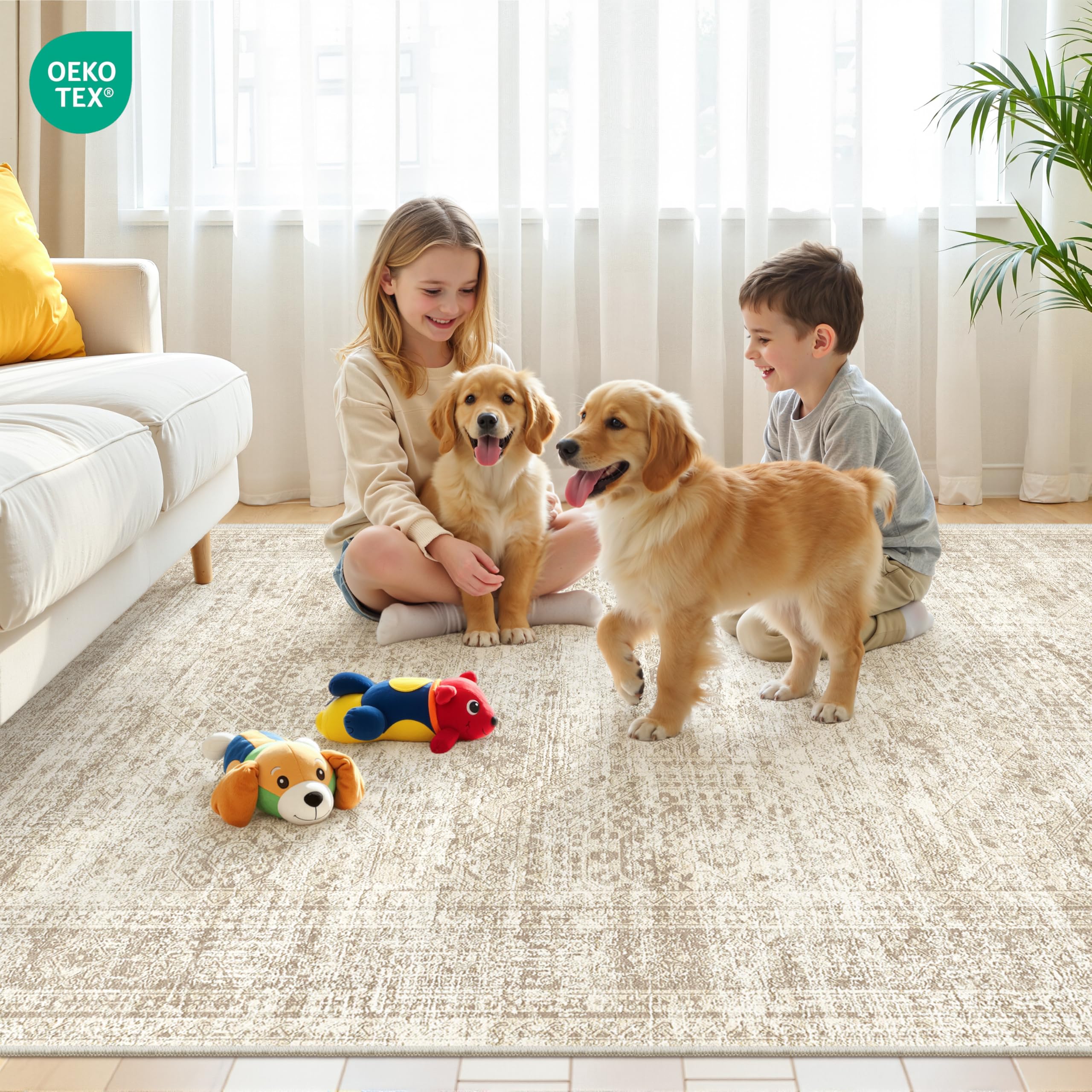 Restydon farmhouse-style rug blends modern and rustic interiors.