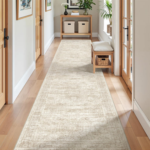 Restydon long bathroom rug in beige-ivory front view showing soft underfoot feel