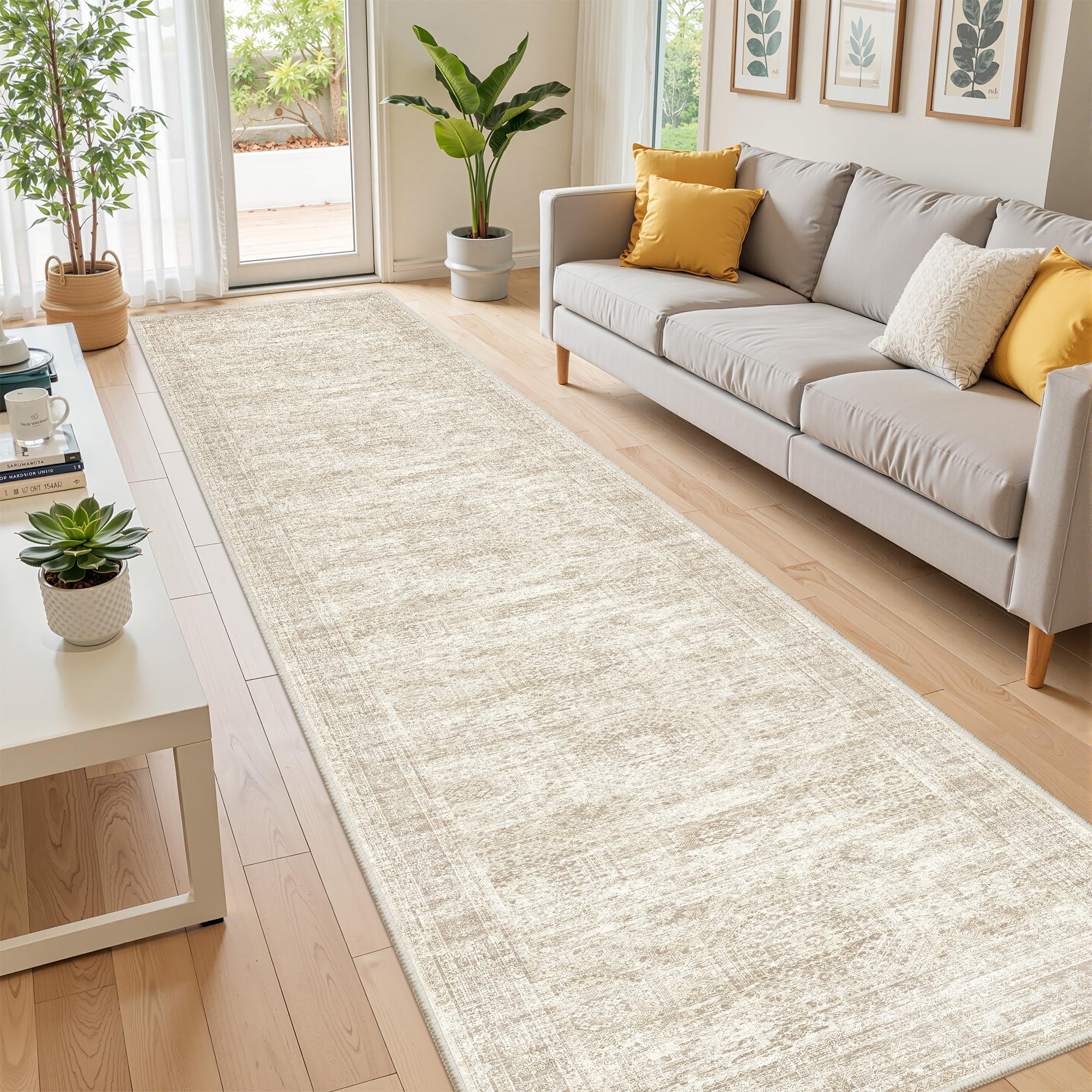 Restydon long bathroom rug beige-ivory side view highlighting slim profile