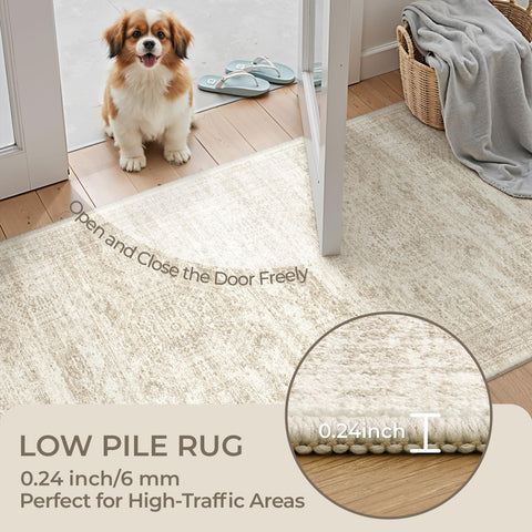 Restydon beige ivory rug blends with most decor styles