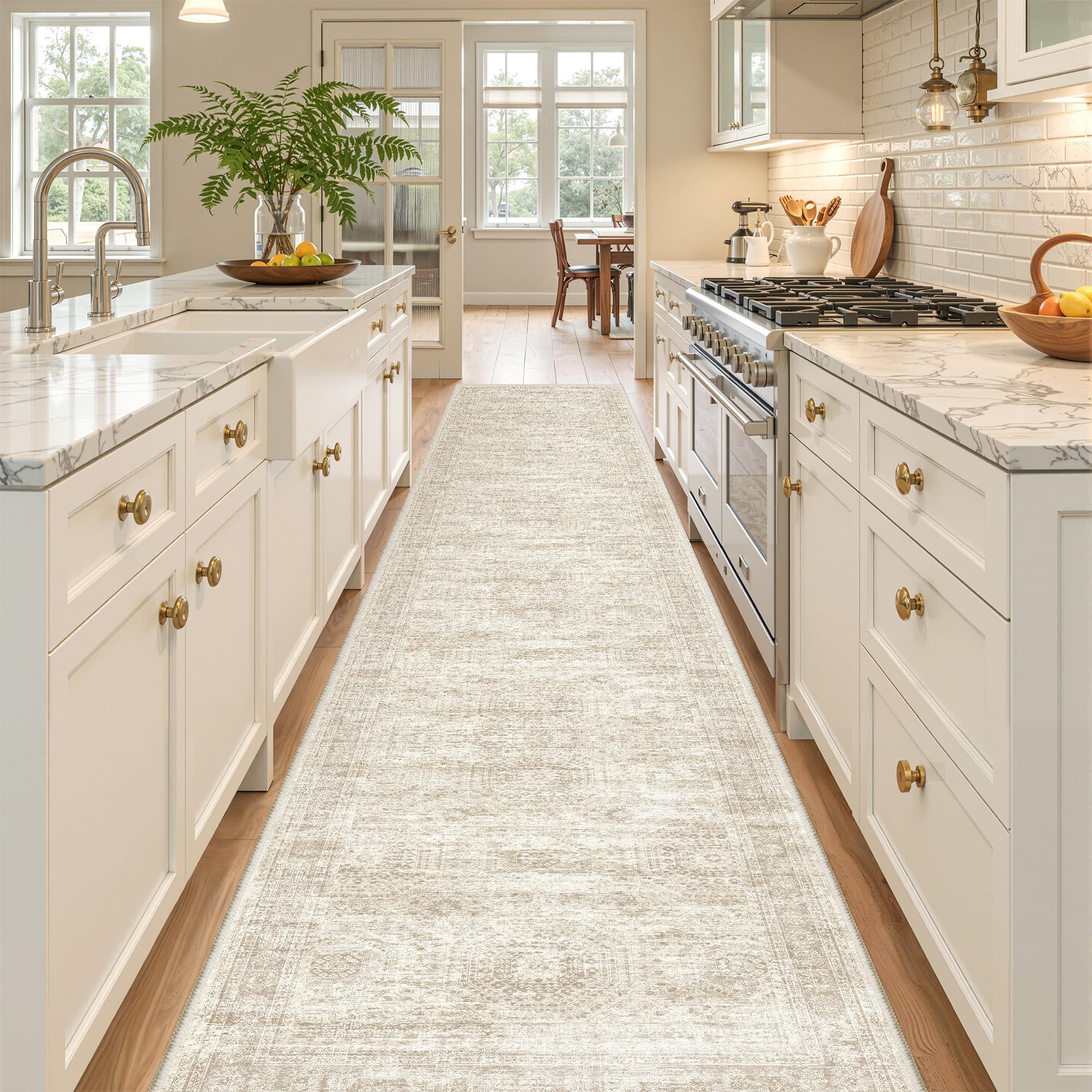 Restydon long hallway runner with soft low pile for a cozy entry