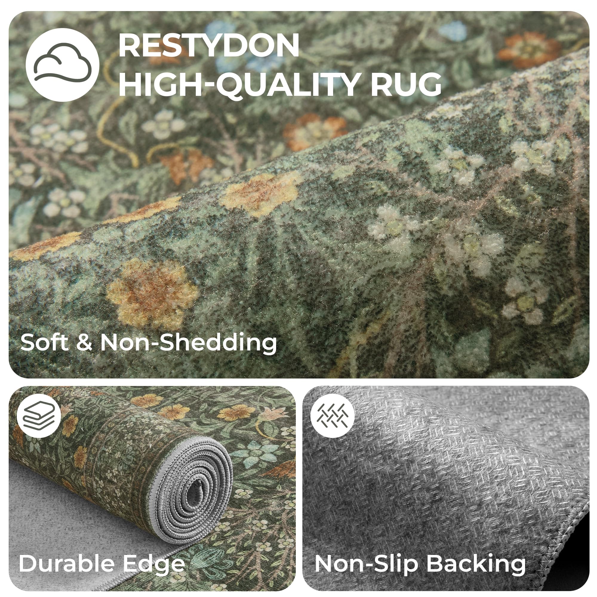 Restydon machine-washable kitchen rug for quick, easy cleaning.