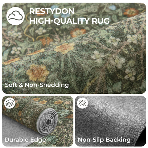 Restydon machine-washable kitchen rug for quick, easy cleaning.