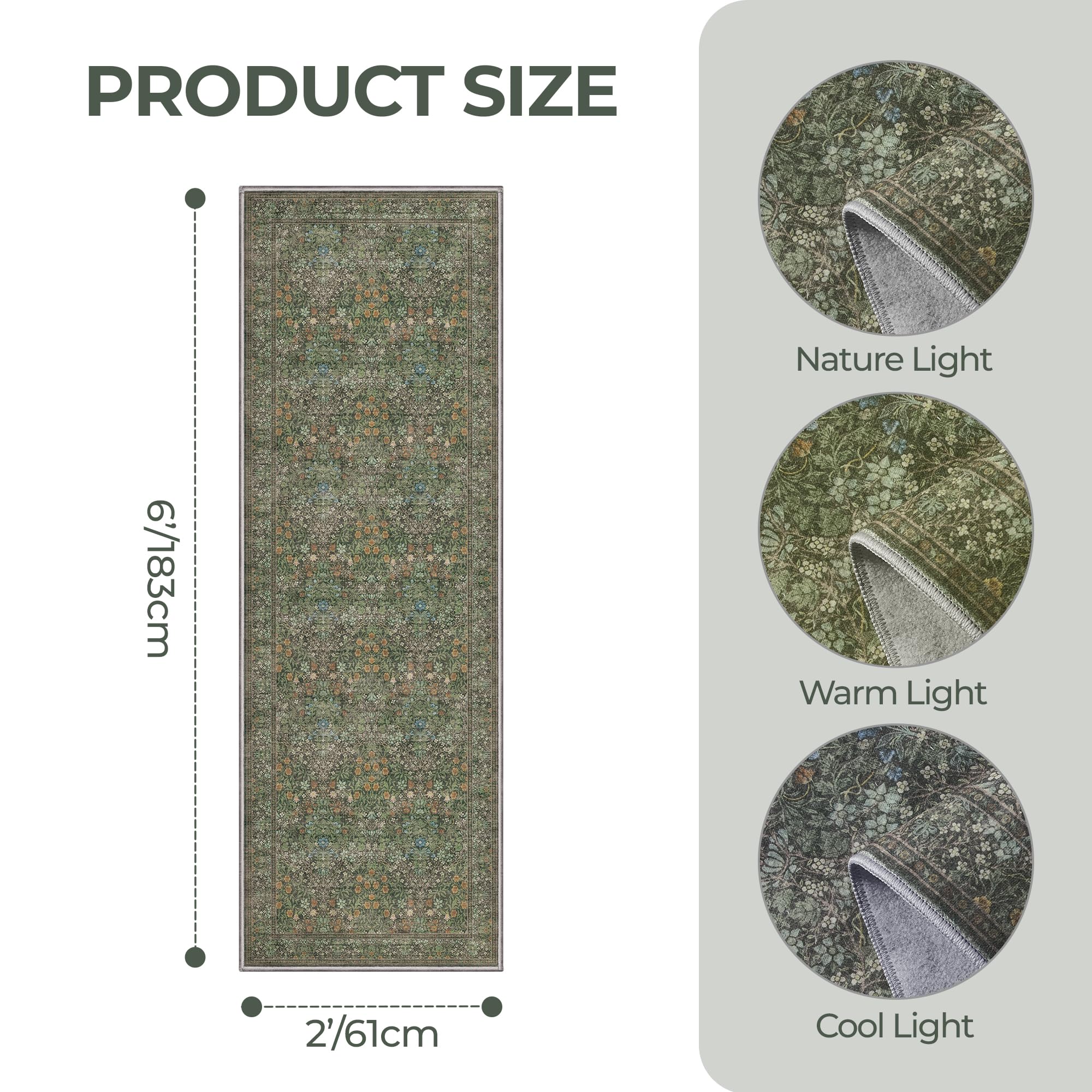 Restydon non-slip rubber backing keeps the rug in place on sturdy floors.