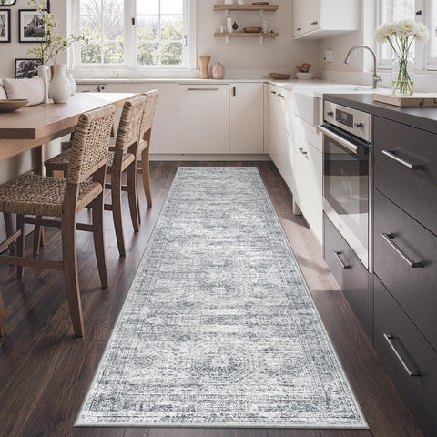 Restydon Rug Runner kitchen-entry placement shows easy integration under furniture.