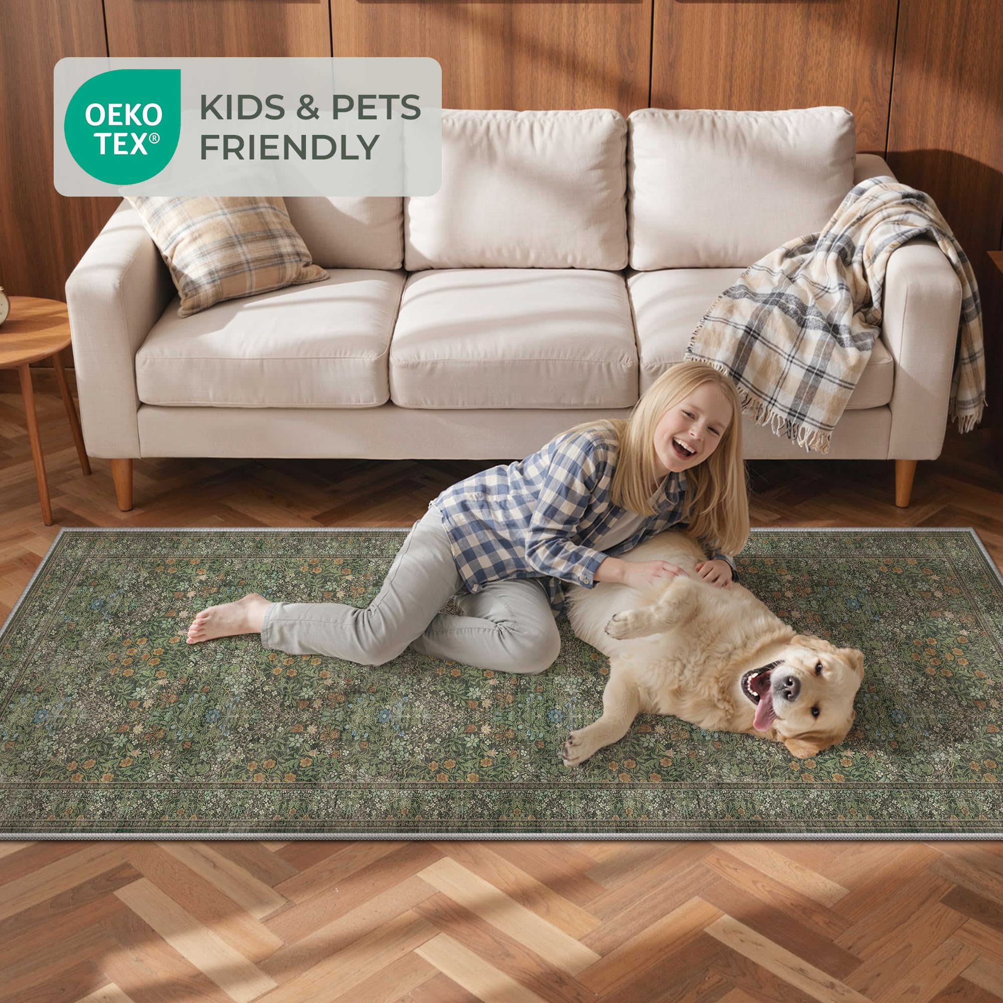 Restydon soft green botanical runner complements bedrooms and laundry spaces.