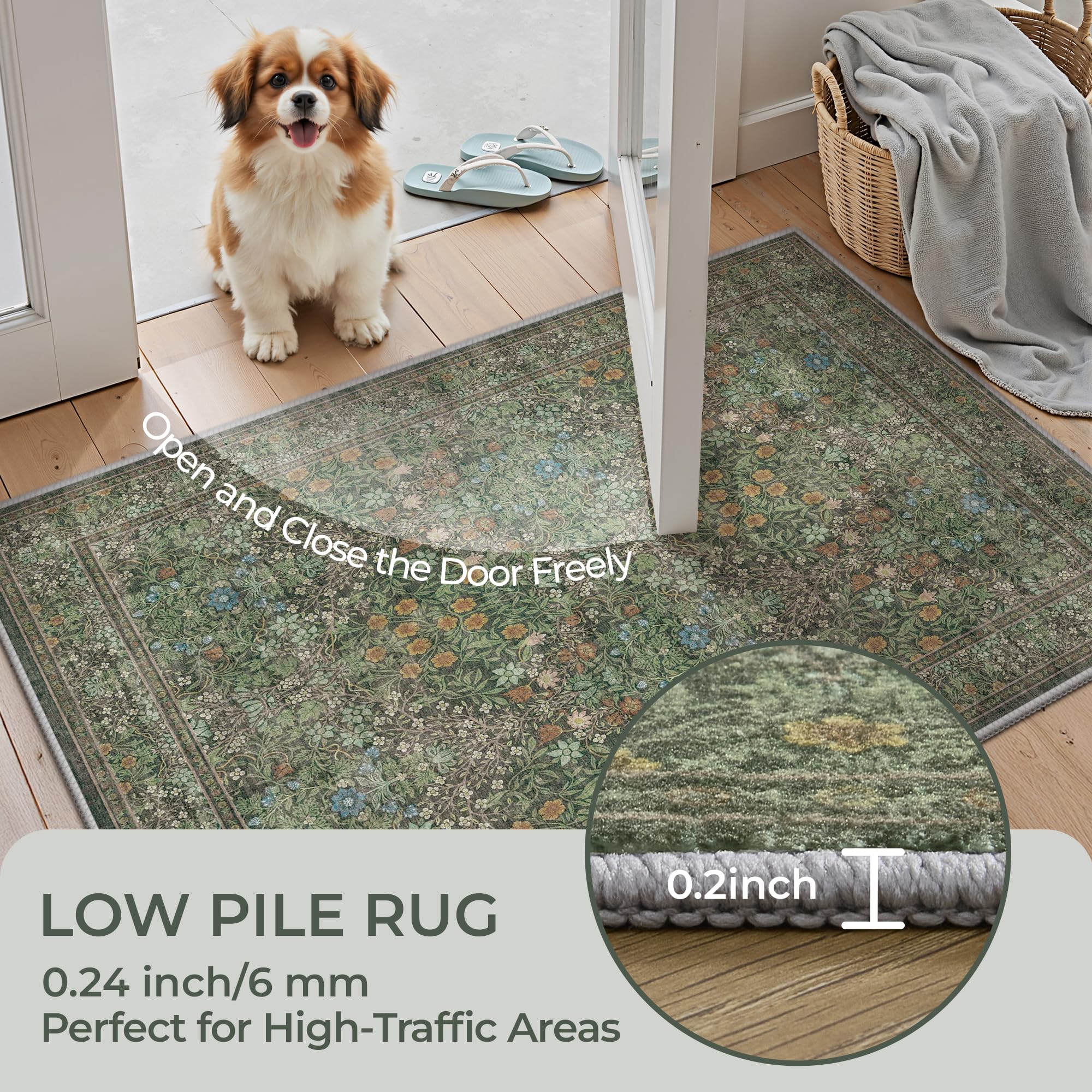 Restydon ultra-thin hallway rug fits under doors and furniture without bulk.