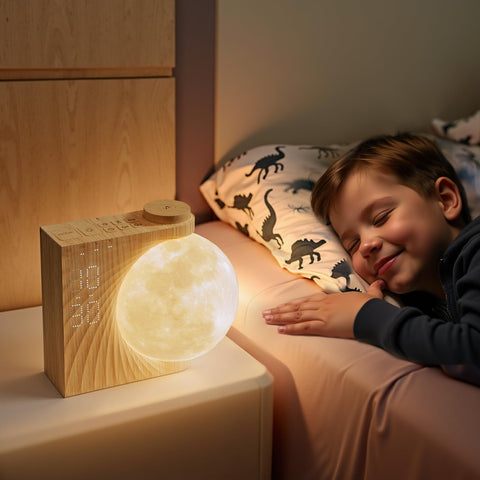 ReteYung clock showing three adjustable brightness levels for bedside use