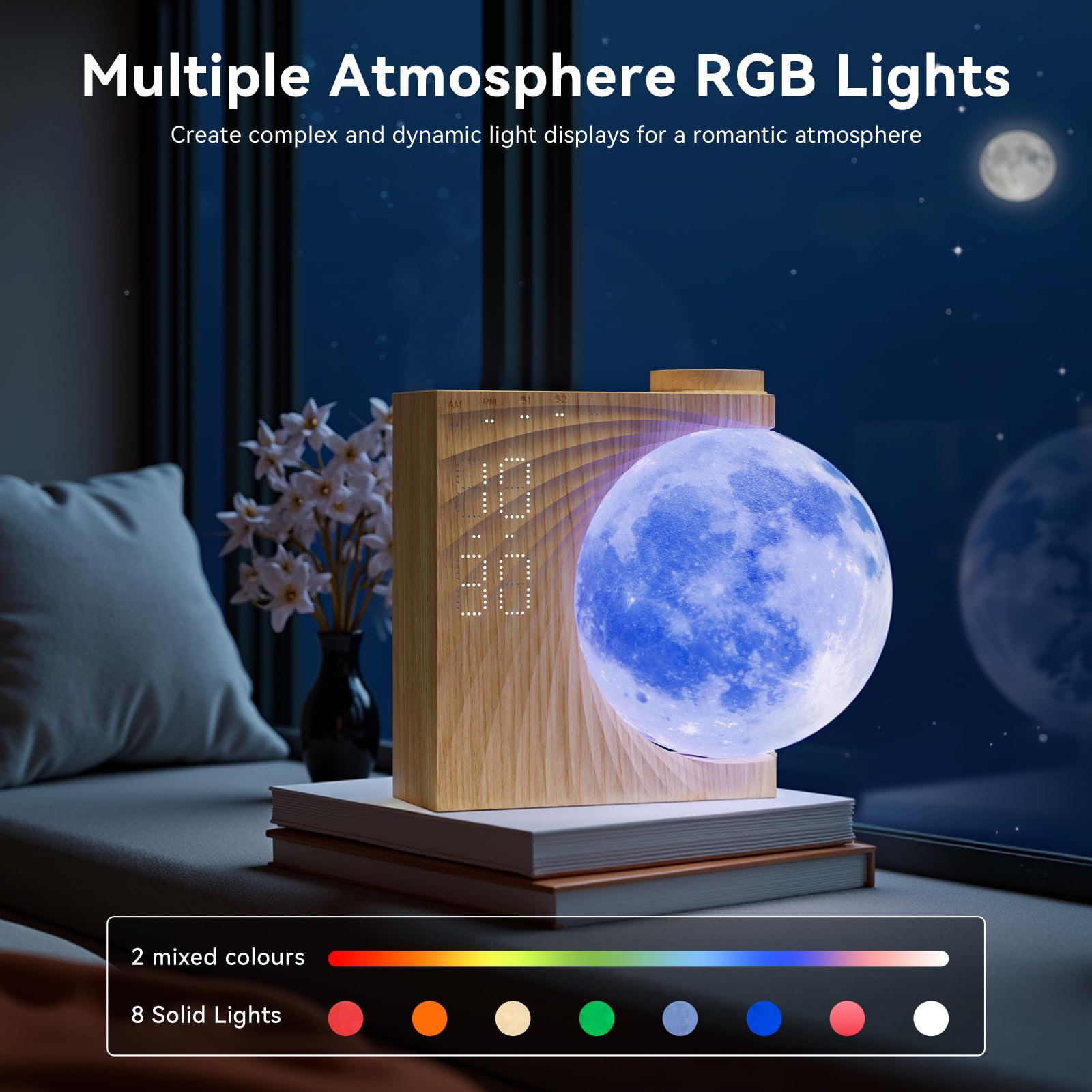 ReteYung sunrise alarm clock side display showing 24H and 12H options