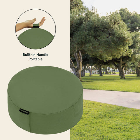 Round Sedona Zafu cushion in 13-inch size offering stable seating on the floor.